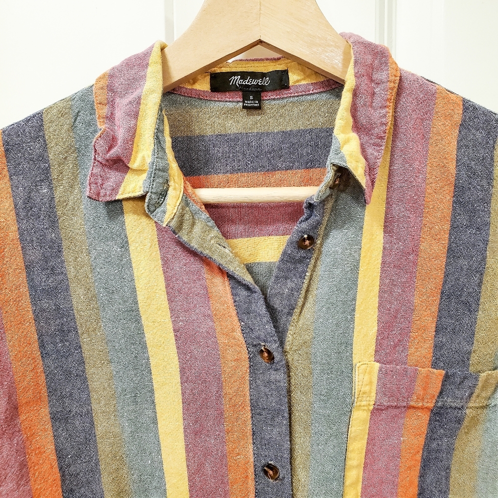 Madewell Rainbow Stripe Tie Front Short Sleeve Top - Picture 2 of 6
